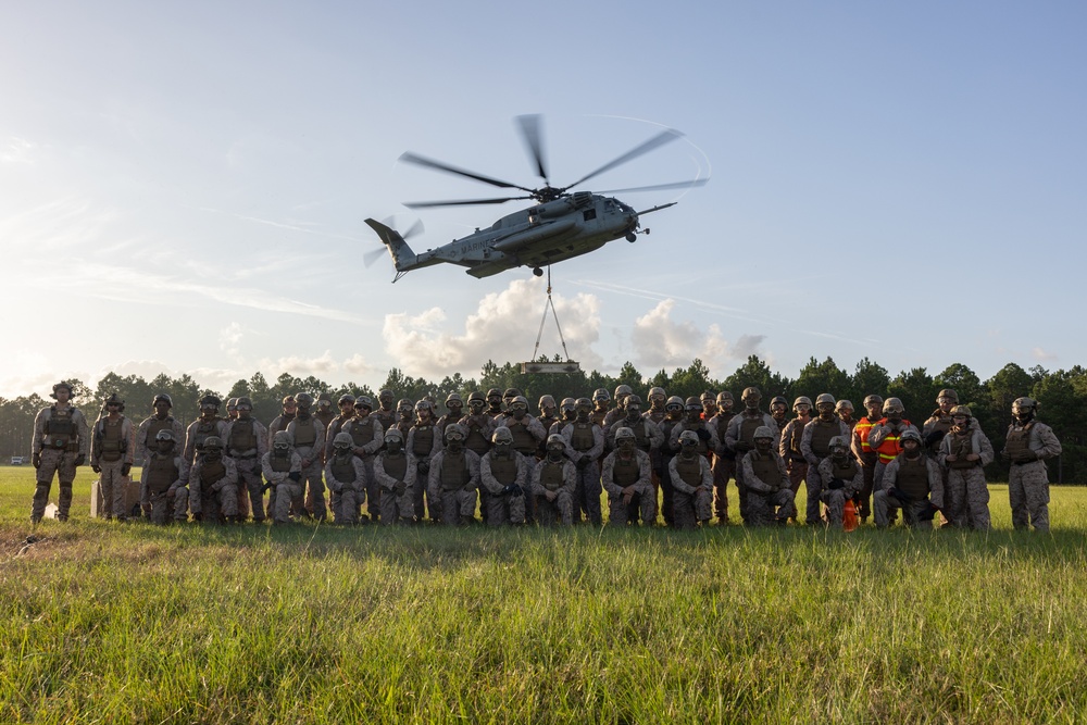 U.S. Marines with Logistics Operations School perform helicopter support team training