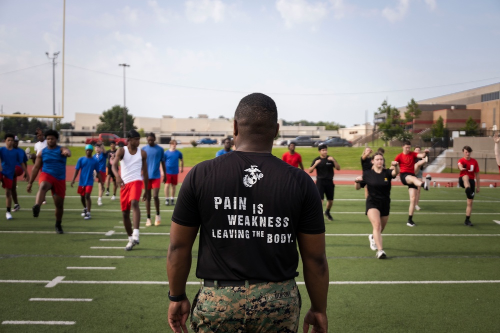 Marines lead workout at Tulsa Memorial High School