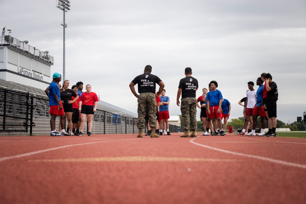 Marines lead workout at Tulsa Memorial High School