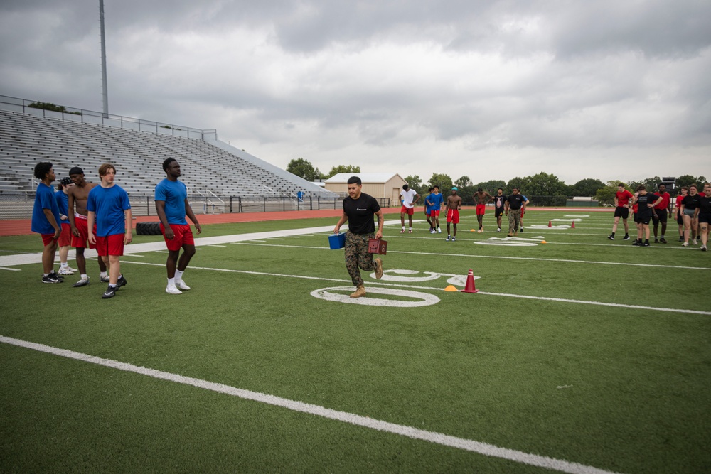Marines lead workout at Tulsa Memorial High School