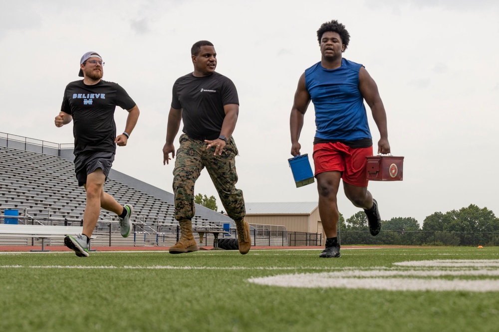 Marines lead workout at Tulsa Memorial High School
