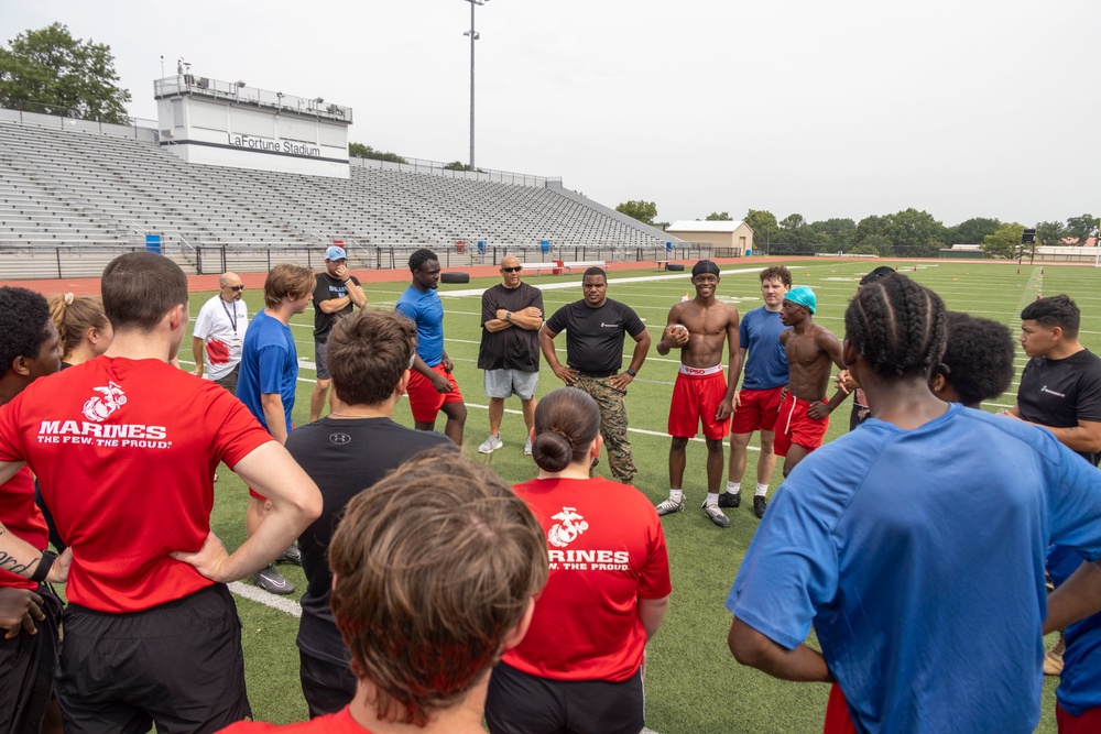 Marines lead workout at Tulsa Memorial High School