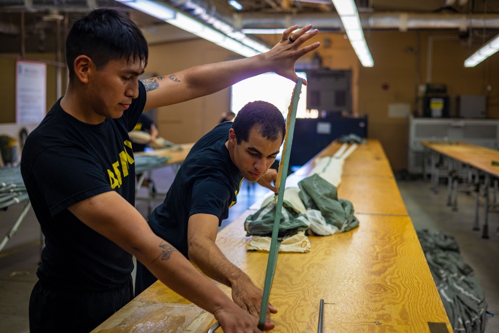 647th Quartermaster Company Riggers Prepare Parachutes