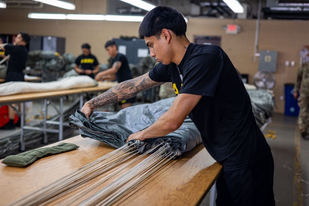 647th Quartermaster Company Riggers Prepare Parachutes