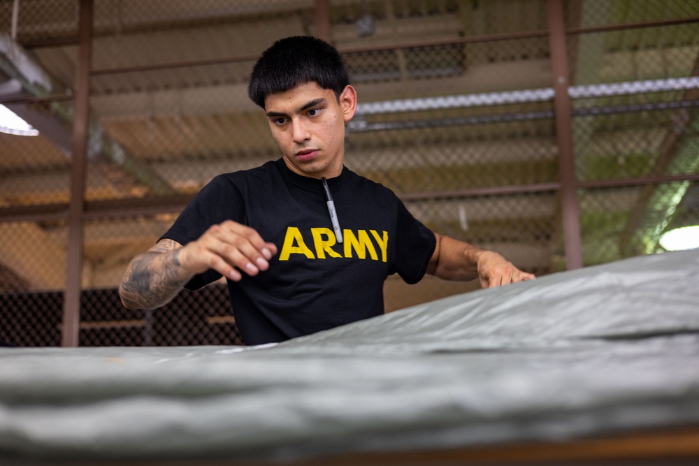 647th Quartermaster Company Riggers Prepare Parachutes