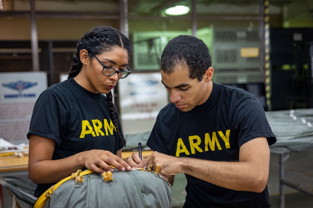 647th Quartermaster Company Riggers Prepare Parachutes