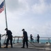 Sailors aboard the USS John Finn conduct a sea and anchor detail in Diego Garcia