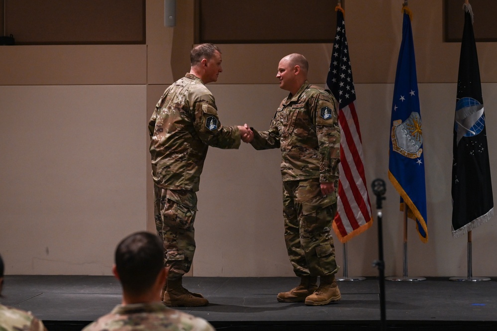 Space Base Delta 2 Commander Conducts Integrated PT Session and Commander’s Call