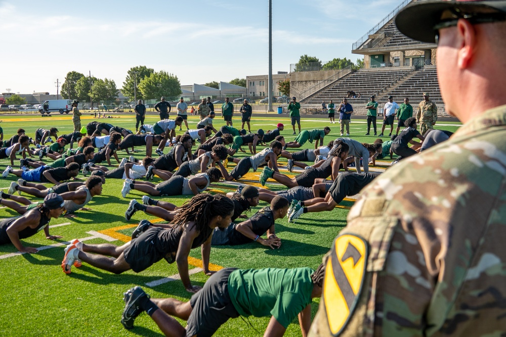 III Armored Corps Soldiers provide DeSoto High School students with an Army basic combat training experience