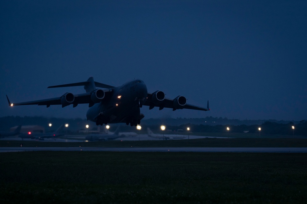 C-17s take off from Andersen AFB in support of DLE 2025