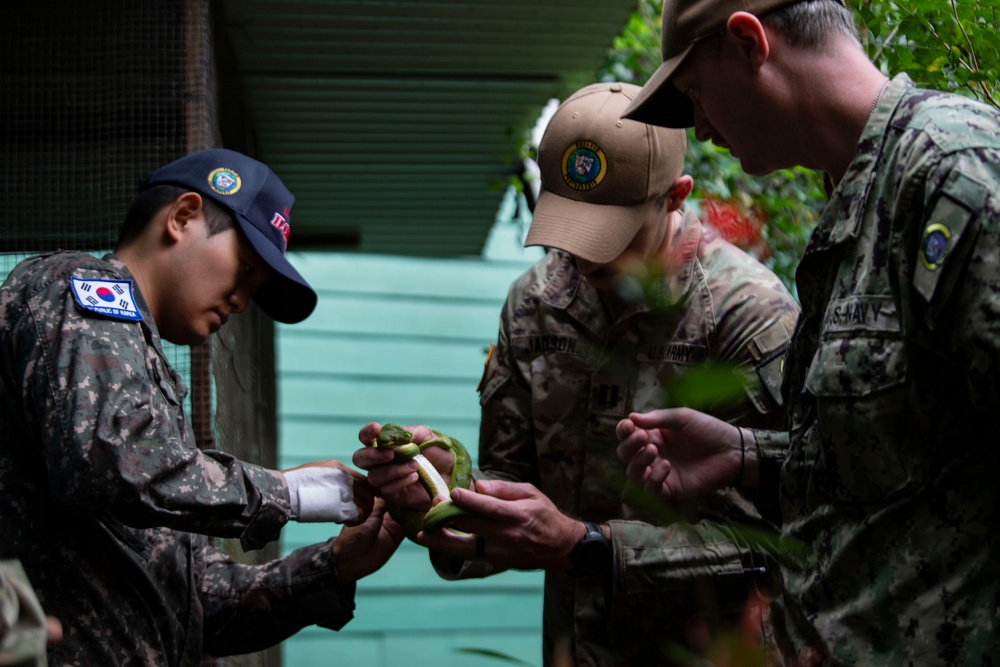 Pacific Partnership 2025 Multinational Servicemembers Discuss Animal Welfare during an engagement at the Rainforest Habitat.