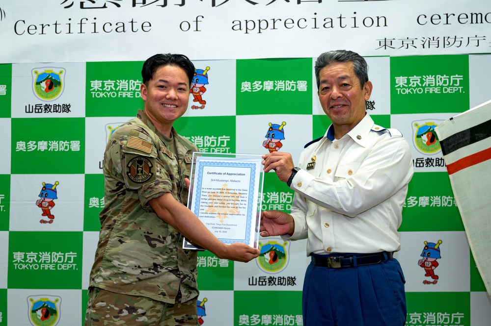 Yokota Airmen honored by Okutama Fire Department