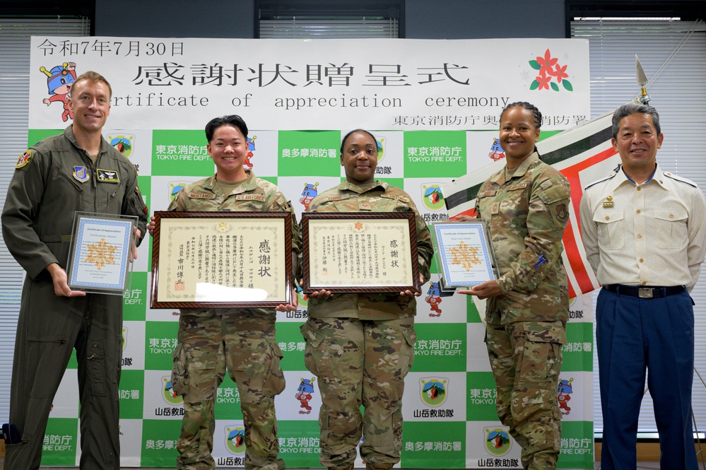 Yokota Airmen honored by Okutama Fire Department