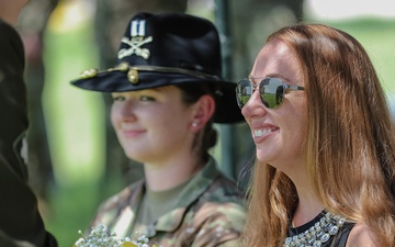1st Air Cavalry Brigade HHC say farewell to Capt. Jonathan Pompey and welcome incoming commander, Capt. Haley Custer