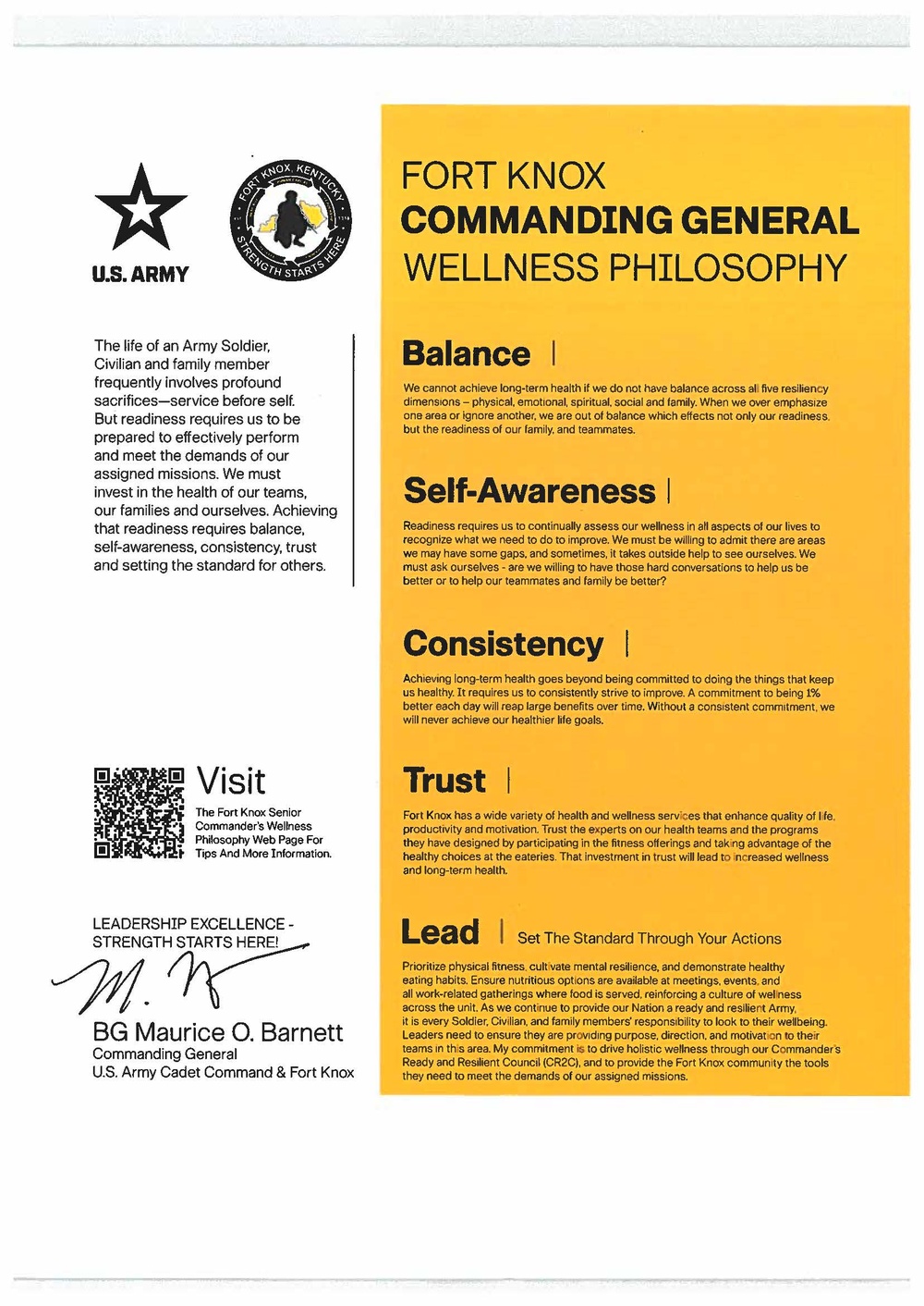 Commanding general endorses new Fort Knox wellness philosophy