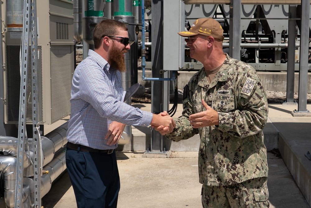 CRANE, Ind. — Vice Admiral Brendan McLane, Commander, Naval Surface Forces and Commander, Naval Surface Force, Pacific Fleet and Ethan Jones,