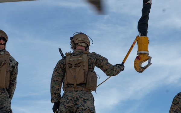 U.S. Marines with 2nd DSB execute external lifts with a JLTV