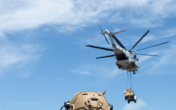 U.S. Marines with 2nd DSB execute external lifts with a JLTV