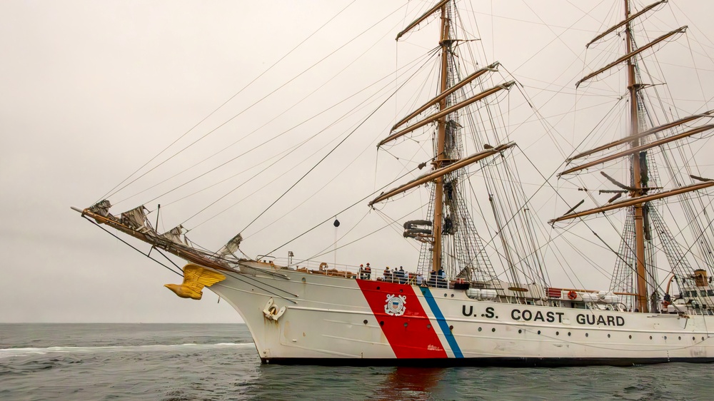 U.S. Coast Guard Cutter Eagle returns to Los Angeles Harbor, families and guests come to tour the vessel and meet the crew