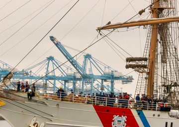 U.S. Coast Guard Cutter Eagle returns to Los Angeles Harbor, families and guests come to tour the vessel and meet the crew