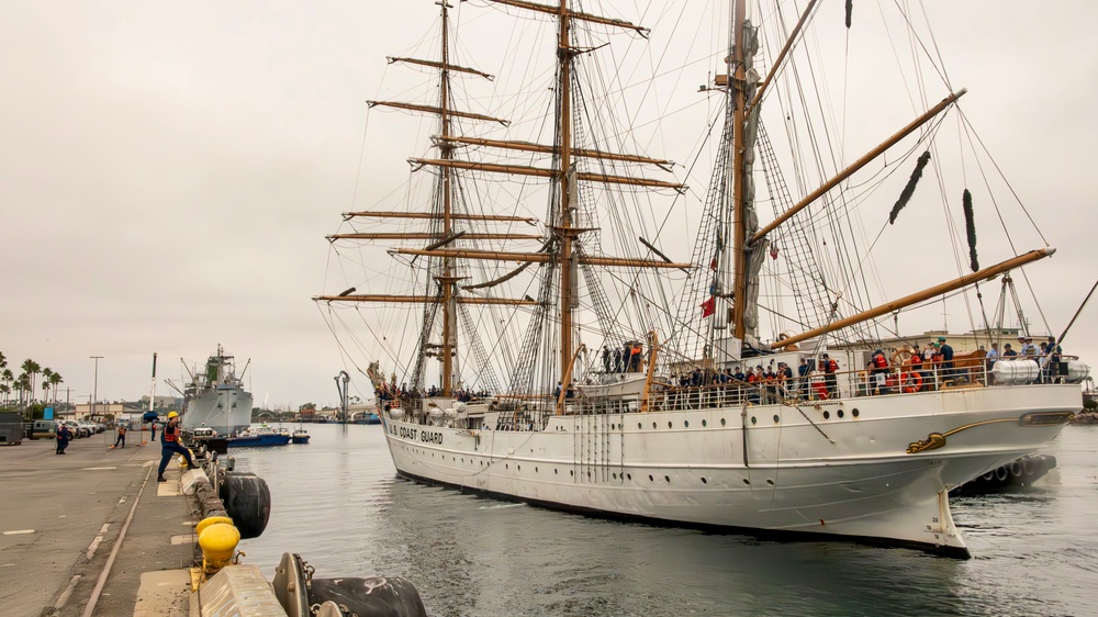 U.S. Coast Guard Cutter Eagle returns to Los Angeles Harbor, families and guests come to tour the vessel and meet the crew