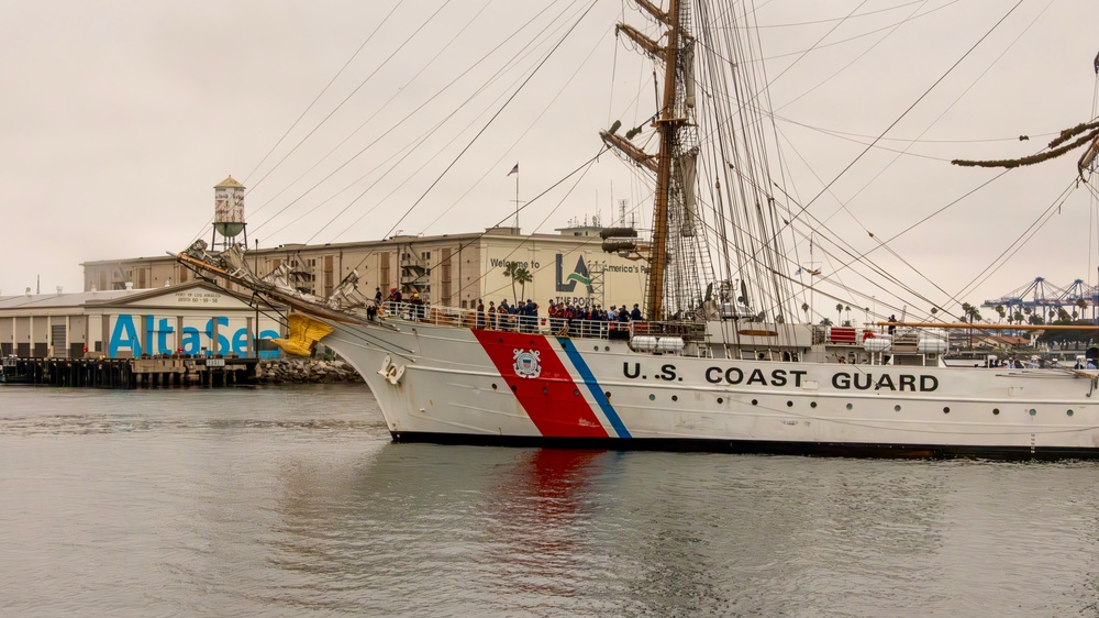 U.S. Coast Guard Cutter Eagle returns to Los Angeles Harbor, families and guests come to tour the vessel and meet the crew