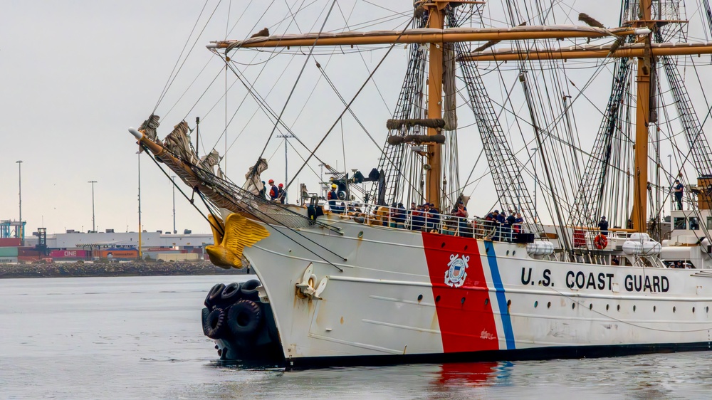 U.S. Coast Guard Cutter Eagle returns to Los Angeles Harbor, families and guests come to tour the vessel and meet the crew