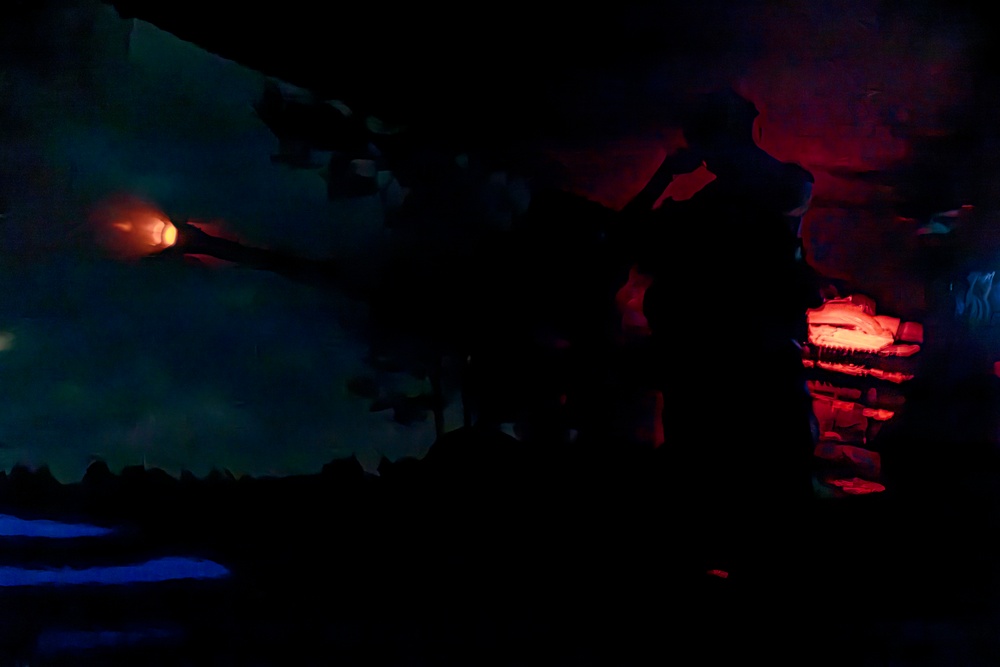 Gun Devils fire M777 155mm howitzer artillery at night during Devil Avalanche