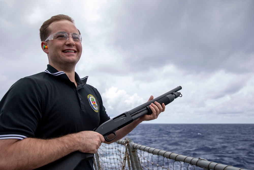 USS Preble Conducts M500 Gun Shoot