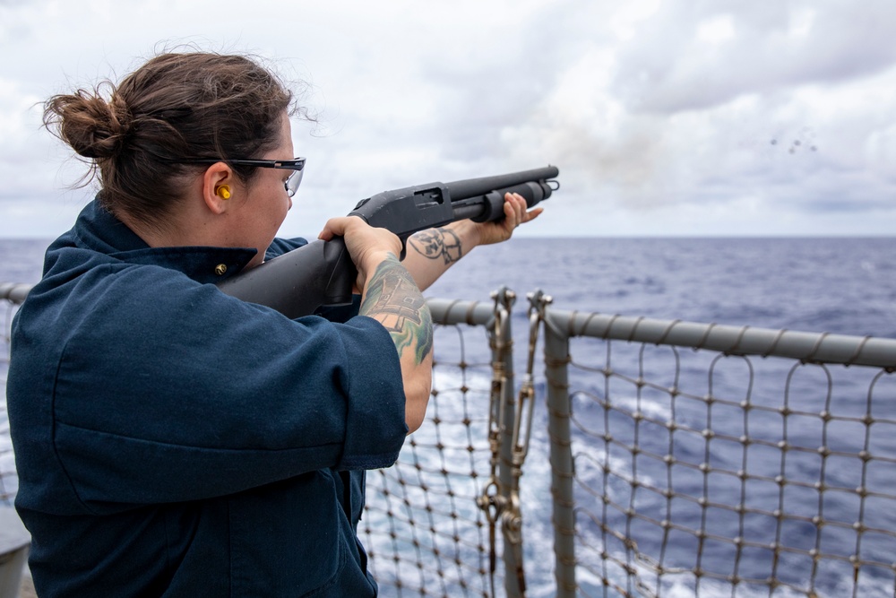 USS Preble Conducts M500 Gun Shoot