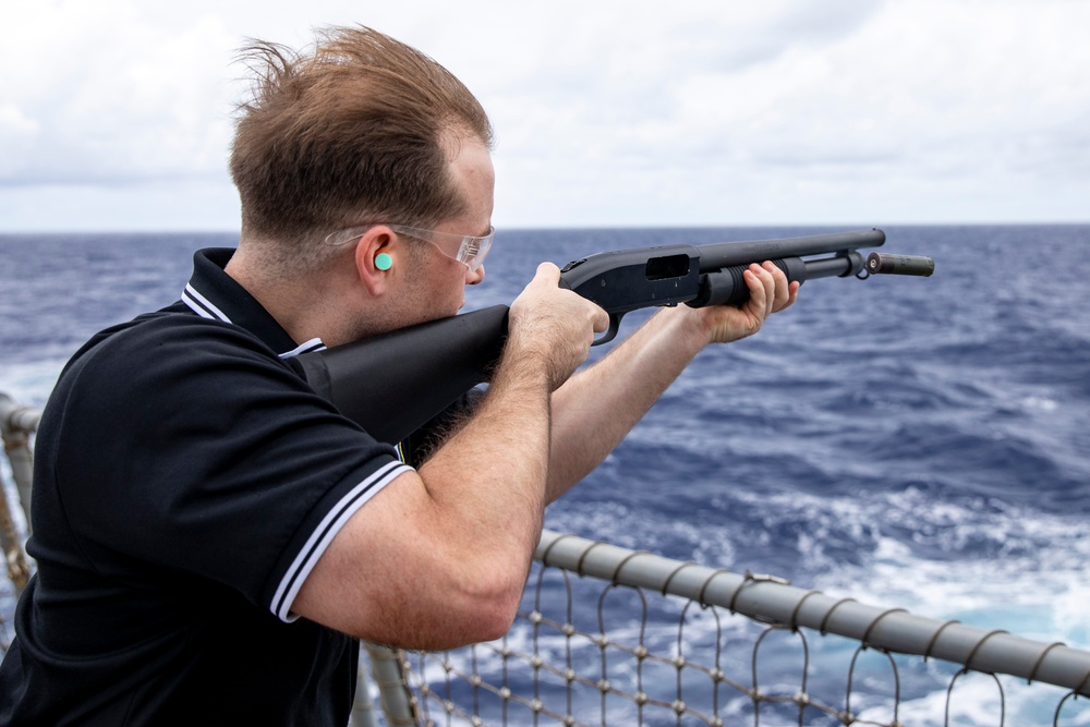 USS Preble Conducts M500 Gun Shoot