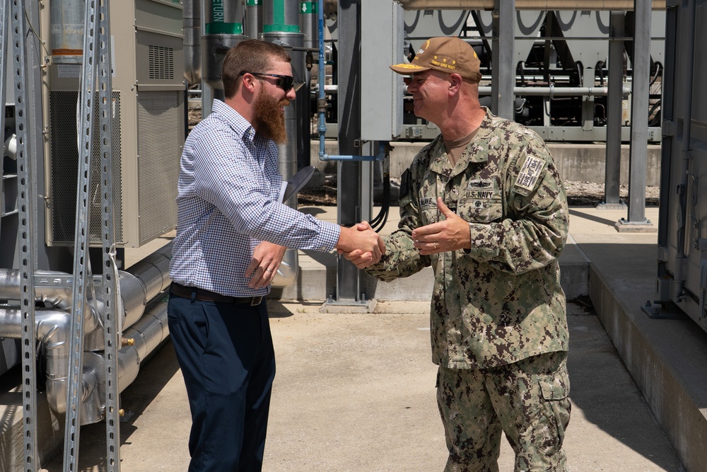 CRANE, Ind. — Vice Admiral Brendan McLane, Commander, Naval Surface Forces and Commander, Naval Surface Force, Pacific Fleet and Ethan Jones