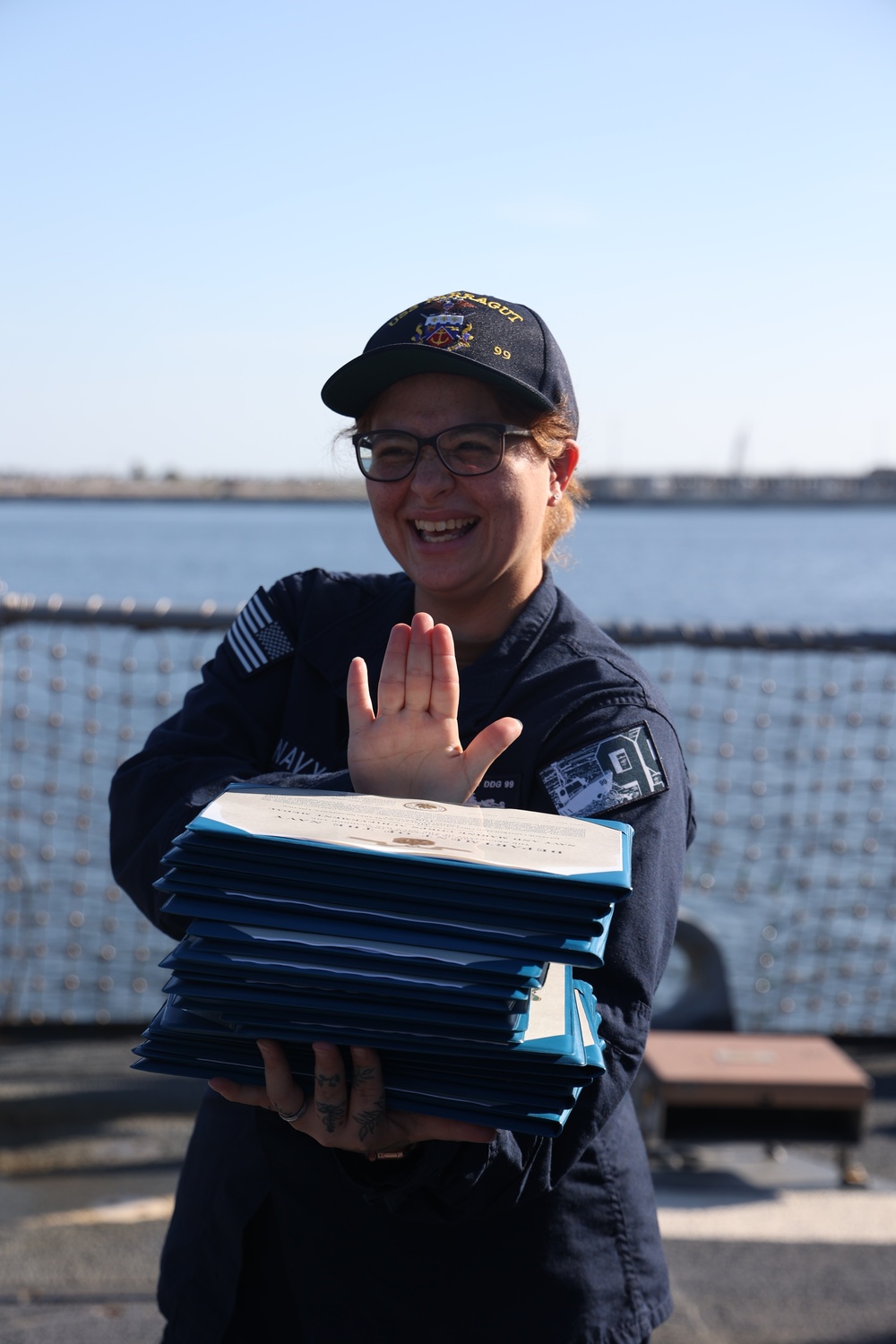 YN1 Gill Prepares For Awards Ceremony Onboard USS FARRAGUT