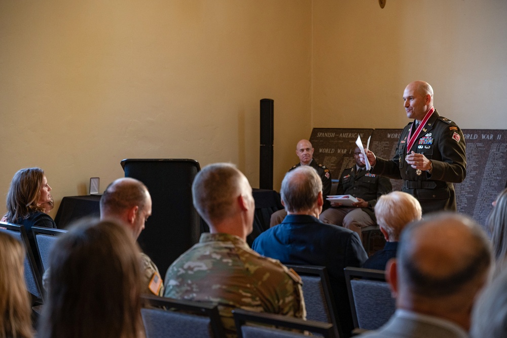 Col. Caldwell addresses guests during retirement ceremony