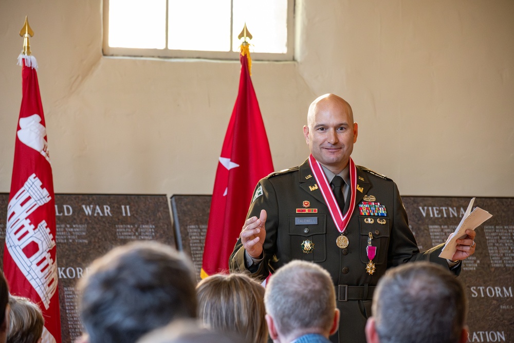 Col. Caldwell addresses guests during retirement ceremony