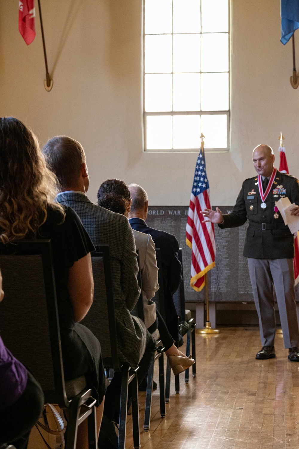 Col. Caldwell addresses guests during retirement ceremony