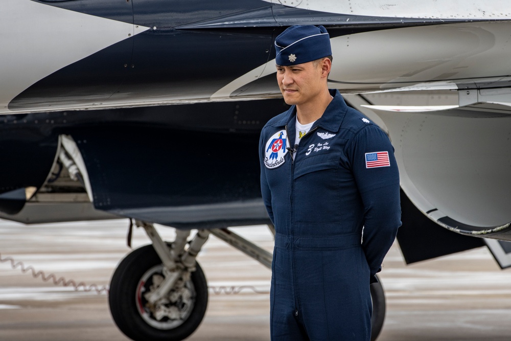 The U.S. Air Force Air Demonstration Team lands in Cheyenne, Wyoming