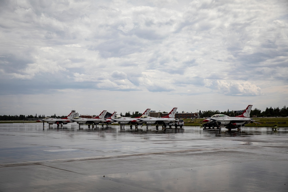The U.S. Air Force Air Demonstration Team lands in Cheyenne, Wyoming