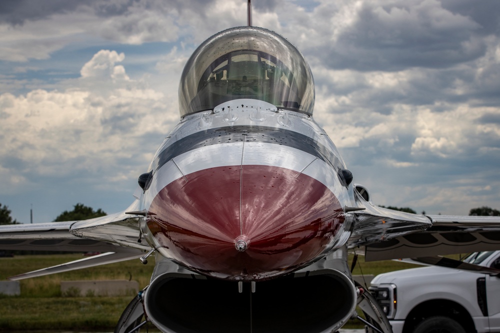 The U.S. Air Force Air Demonstration Team lands in Cheyenne, Wyoming