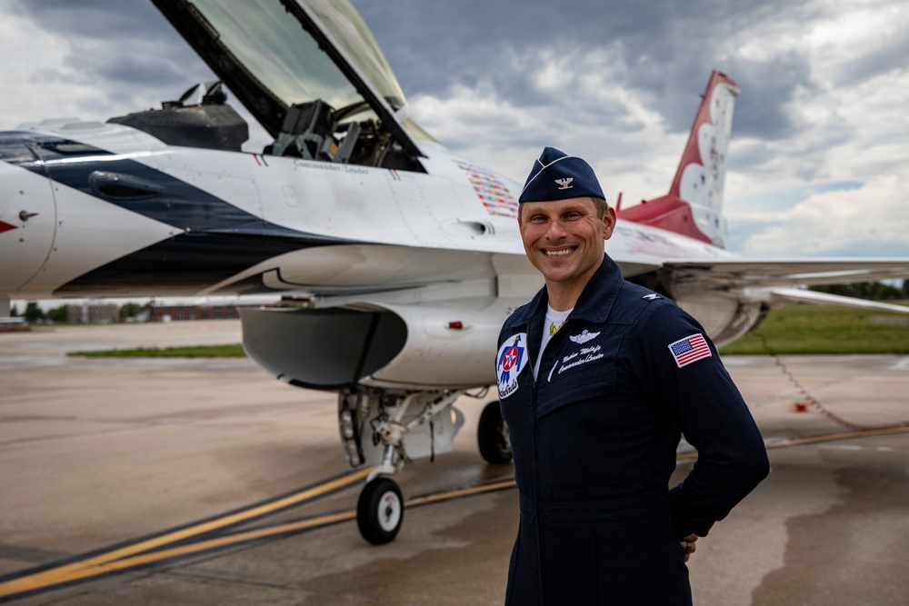 The U.S. Air Force Air Demonstration Team lands in Cheyenne, Wyoming