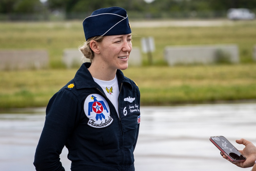 The U.S. Air Force Air Demonstration Team lands in Cheyenne, Wyoming