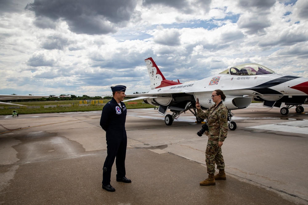 The U.S. Air Force Air Demonstration Team lands in Cheyenne, Wyoming