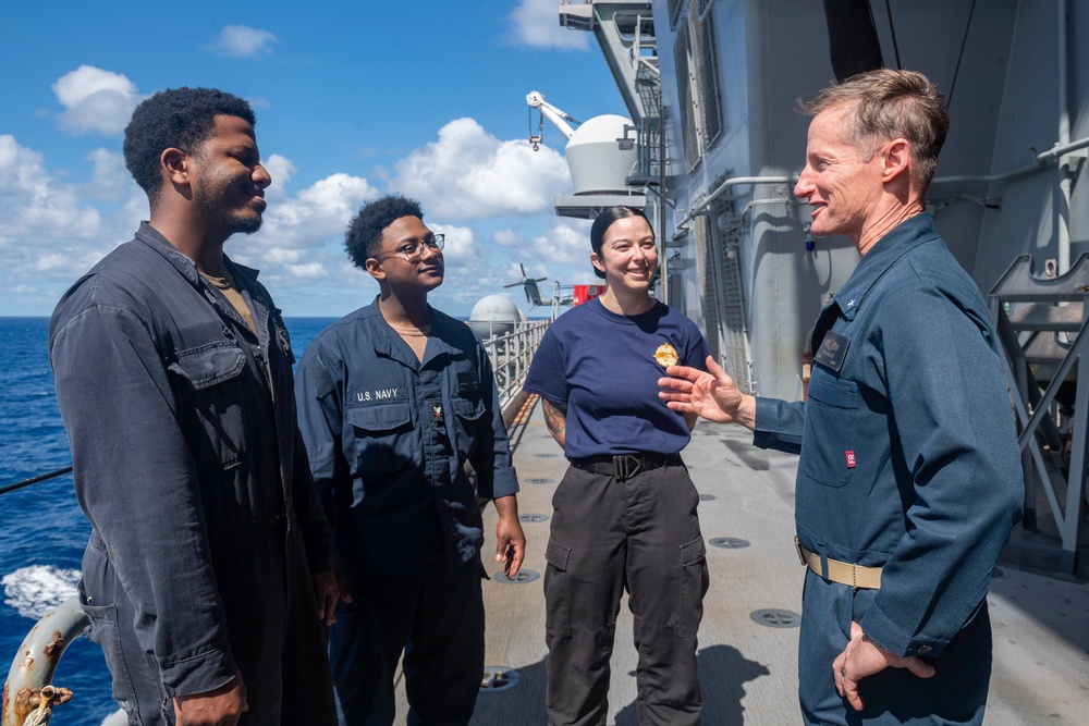 Commander, Task Force 76, Visits Fueling at Sea Station aboard USS America (LHA 6)