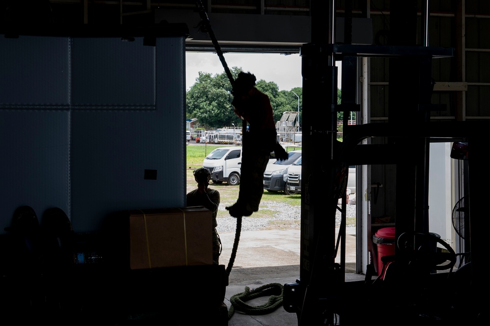 U.S. Air Force special operators practice static repel and fast rope training