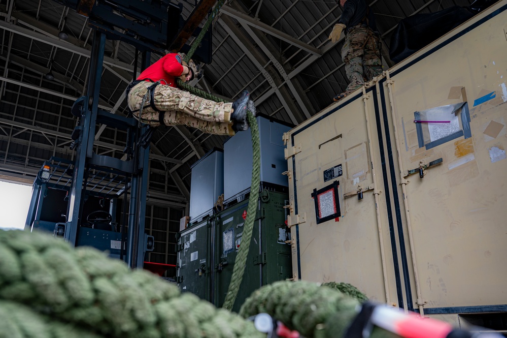 U.S. Air Force special operators practice static repel and fast rope training