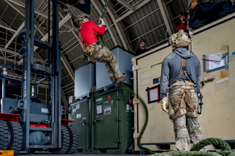 U.S. Air Force special operators practice static repel and fast rope training