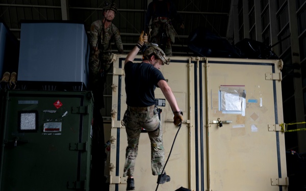 U.S. Air Force special operators practice static repel and fast rope training