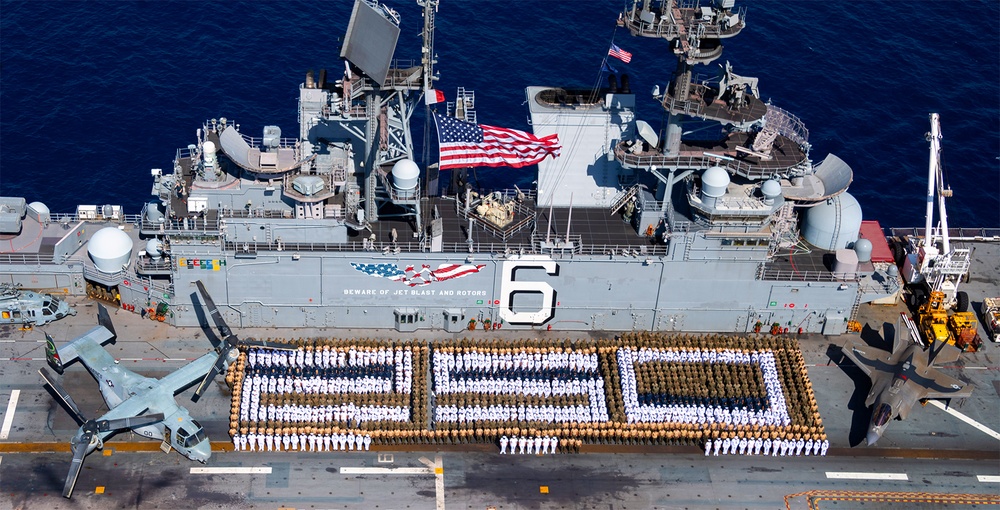 USS America (LHA 6) and 31st Marine Expeditionary Unit Conduct Photo Formation Commemorating 250 Years of Service