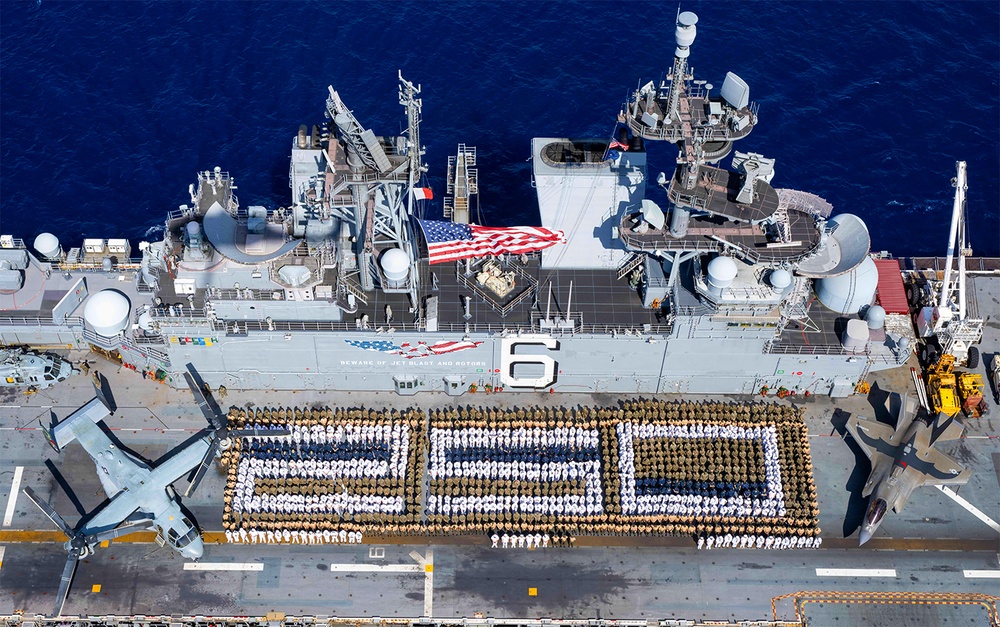 USS America (LHA 6) and 31st Marine Expeditionary Unit Conduct Photo Formation Commemorating 250 Years of Service