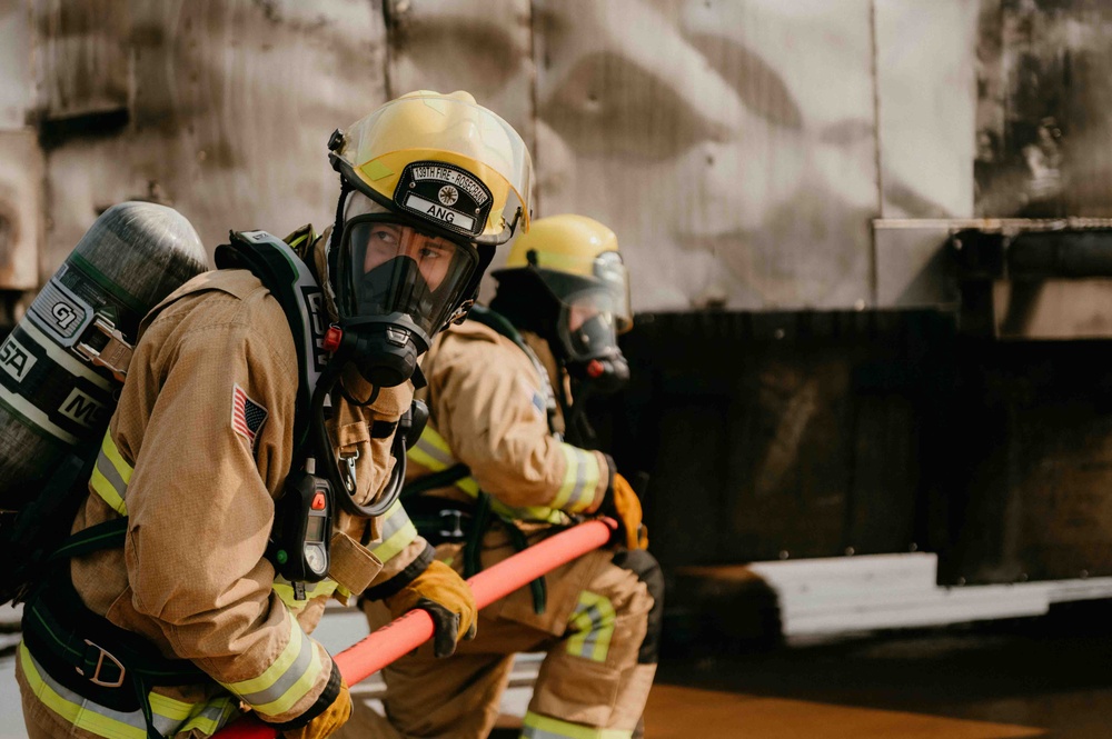 Fire Emergency Services train in live fire simulation